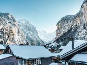 The village of Lauterbrunnen in winter.