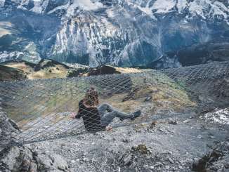 Pure thrills in the metal-wire-fence tunnel on the Birg Thrill Walk rock walkway.