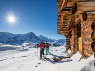 Out and about on snowshoes and a snowboard amid the majestic mountain scenery in Grindelwald.